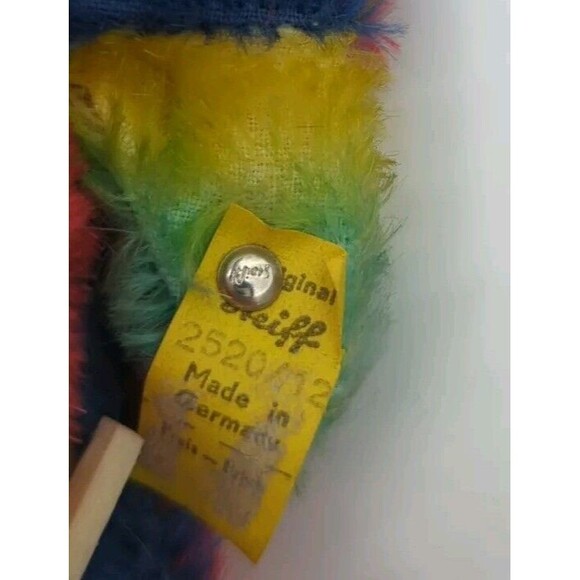 Vintage German Steiff Mohair Mini LORA the Parrot Ear Button & Tag 5.5" c.1960 - Picture 3 of 7